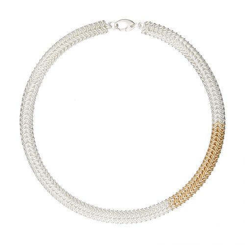 Handmade designer Sterling silver and 14k gold filled chainmail necklace