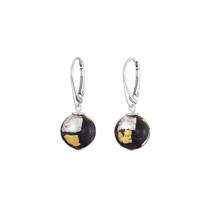 Gold & silver foil on black Murano glass earrings