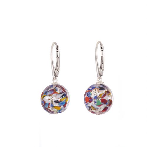 Handmade Sterling silver and multicolour lentil Murano glass earrings