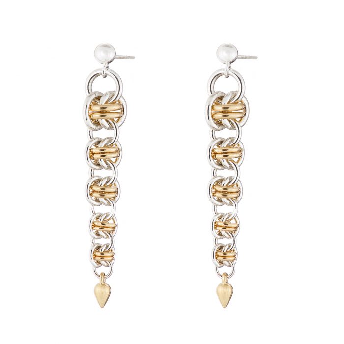 Handmade Sterling silver and gold filled graduated chainmail earrings