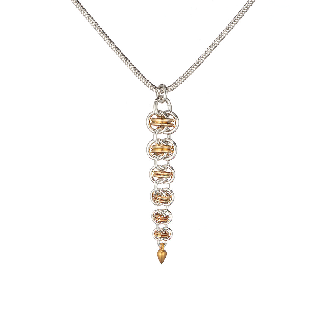 Handmade sterling silver and gold filled graduated chainmaille necklace