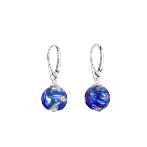 Handmade blue and Sterling silver round Murano glass earrings