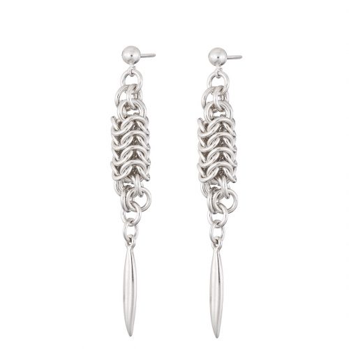 Contemporary designer handmade Sterling silver chainmail and spike earrings