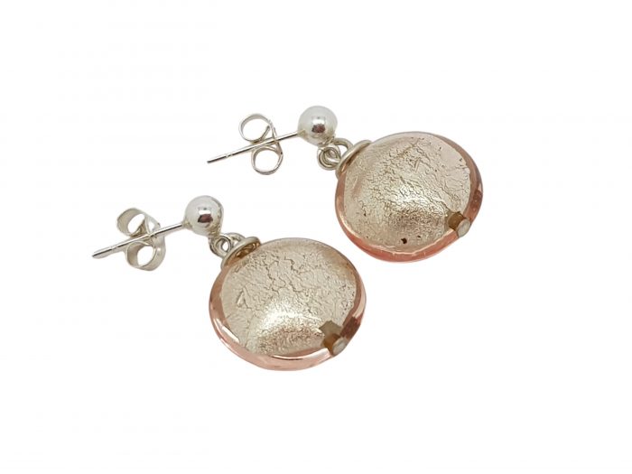 NAIIAD handmade designer sterling silver and blush pink Murano glass lentil earrings