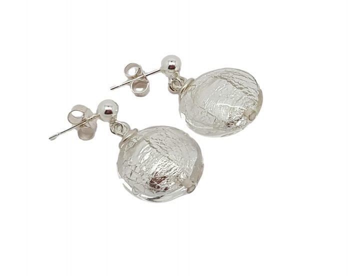 NAIIAD handmade designer sterling silver and silver foil Murano glass lentil earrings