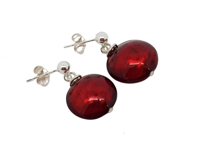 NAIIAD handmade designer sterling silver and Murano glass red lentil earrings