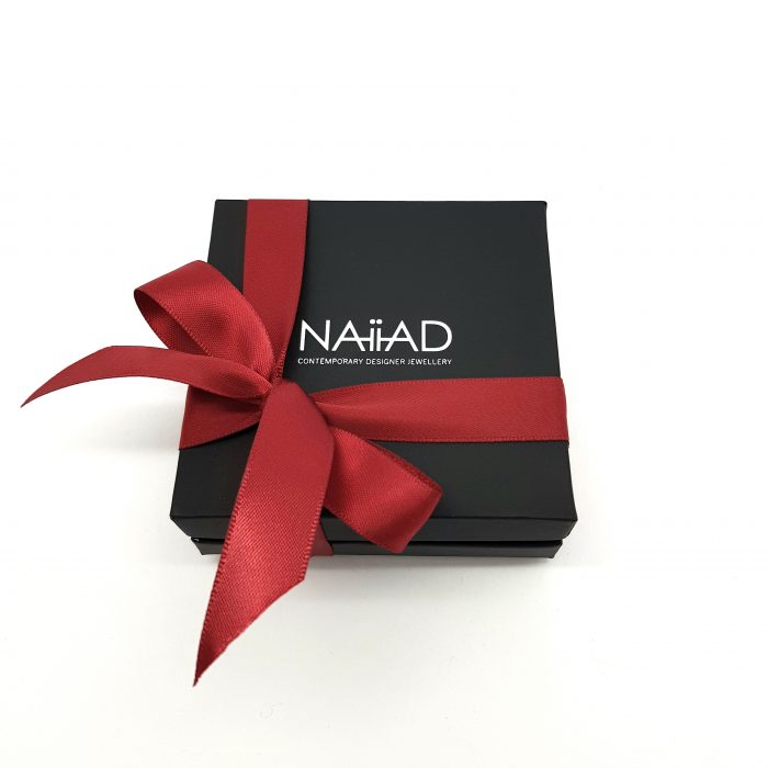 NAIIAD Jewellery black box and red ribbon packaging
