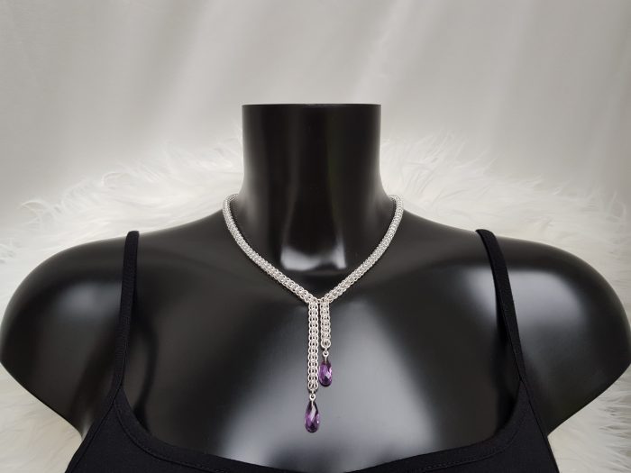 NAIIAD Purple Drops sterling silver Persian chainmaille and amethysts drops necklace