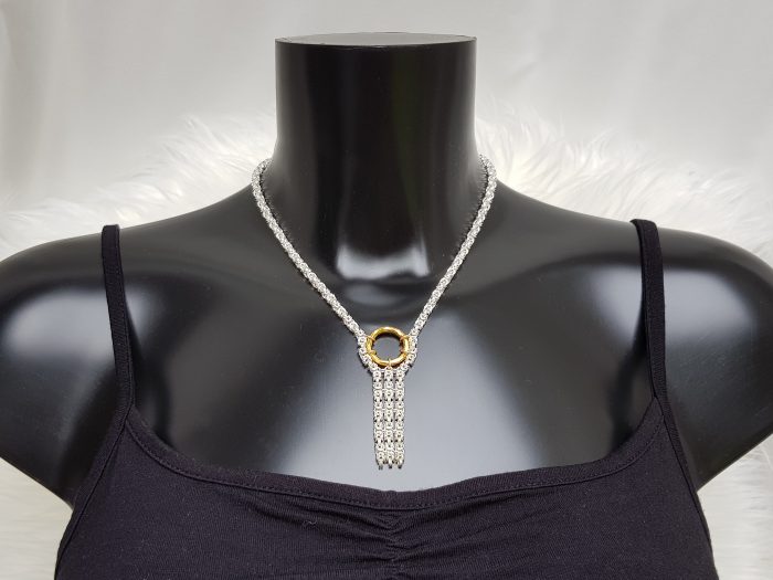 handmade sterling silver delicate Byzantine chainmaille and gold vermeil ring necklace