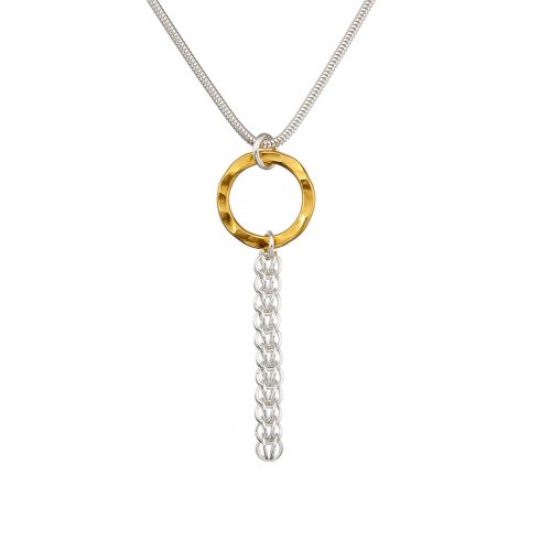 Handmade designer Sterling silver Persian chainmail and gold vermeil circle necklace