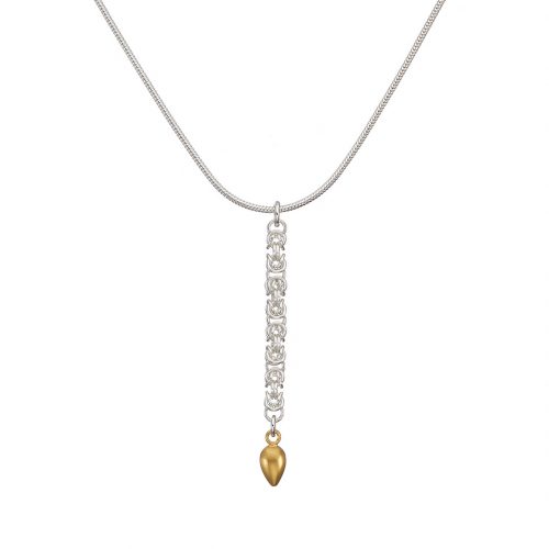 NAIIAD Precious Drop - sterling silver delicate Byzantine chainmail and yellow gold vermeil drop necklace
