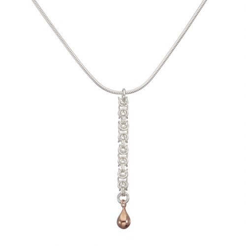 NAIIAD Precious Rose Drop - sterling silver delicate Byzantine chainmail and rose gold vermeil drop necklace