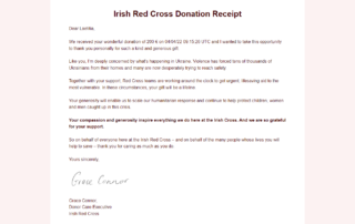 Irish Red Cross Ukraine donation receipt NAIIAD Jewellery Campaign March 2022