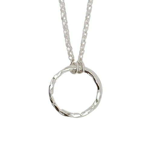 Circle of Life large sterling silver hammered ring necklace for fundraising