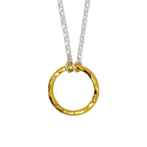 Circle of Life large yellow gold plated hammered ring necklace