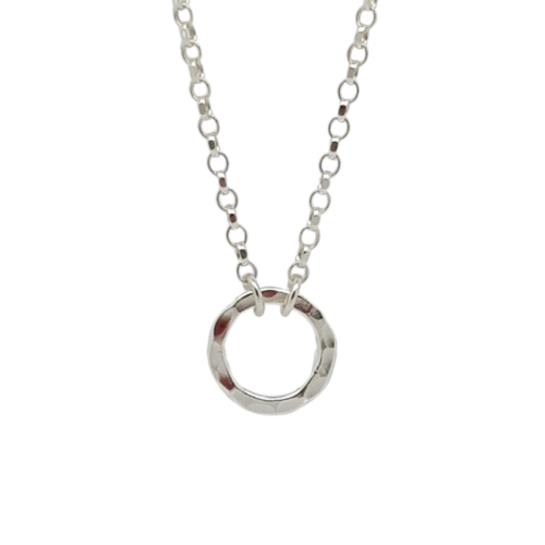 Circle of Life small sterling silver hammered ring necklace for fundraising