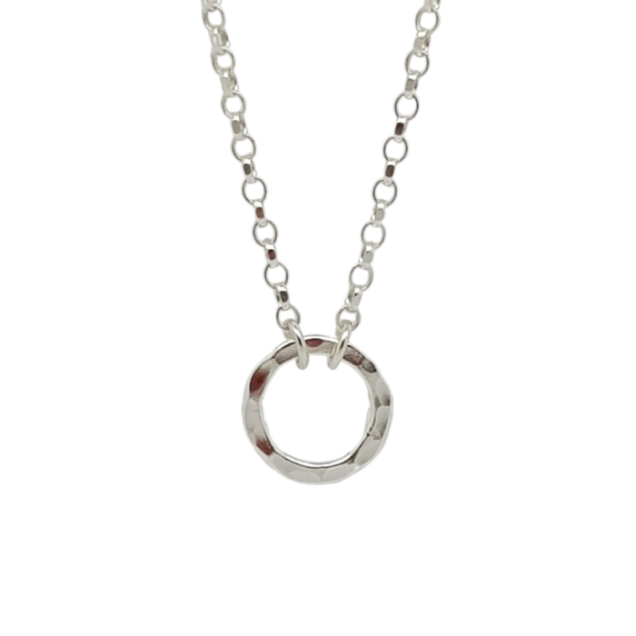 Circle of Life small sterling silver hammered ring necklace for fundraising
