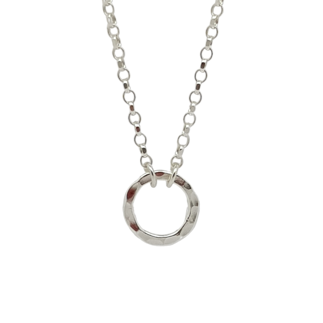 Circle of Life small sterling silver hammered ring necklace for fundraising