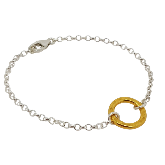 Circle of Life small yellow gold plated hammered ring bracelet for fundraising - side view