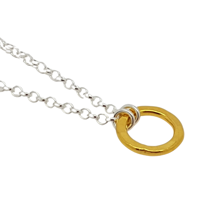 Circle of Life small yellow gold plated hammered ring necklace for fundraising - side view
