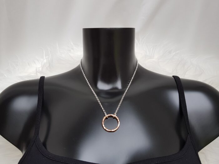Circle of Life large rose gold plated hammered ring necklace on bust - for fundraising