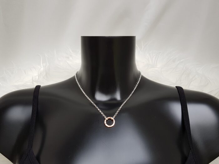Circle of Life small rose gold plated hammered ring necklace for fundraising - on bust