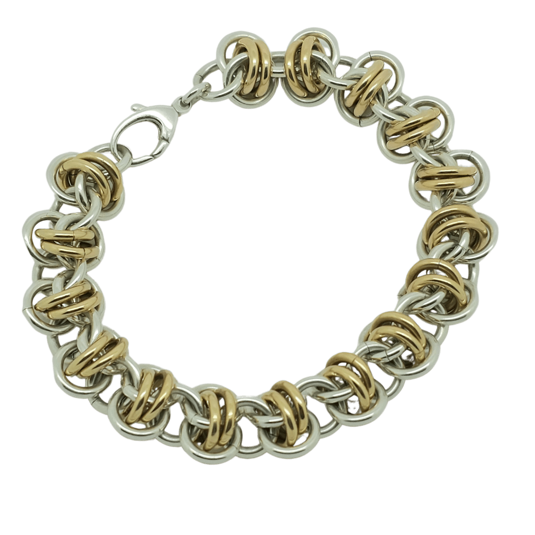 Handmade Argentium silver & Gold statement chainmail bracelet by NAIIAD